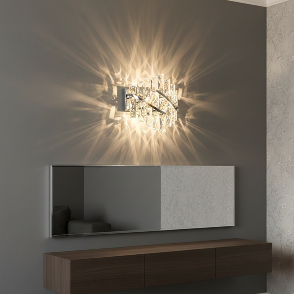 crystal wall light fixture chrome