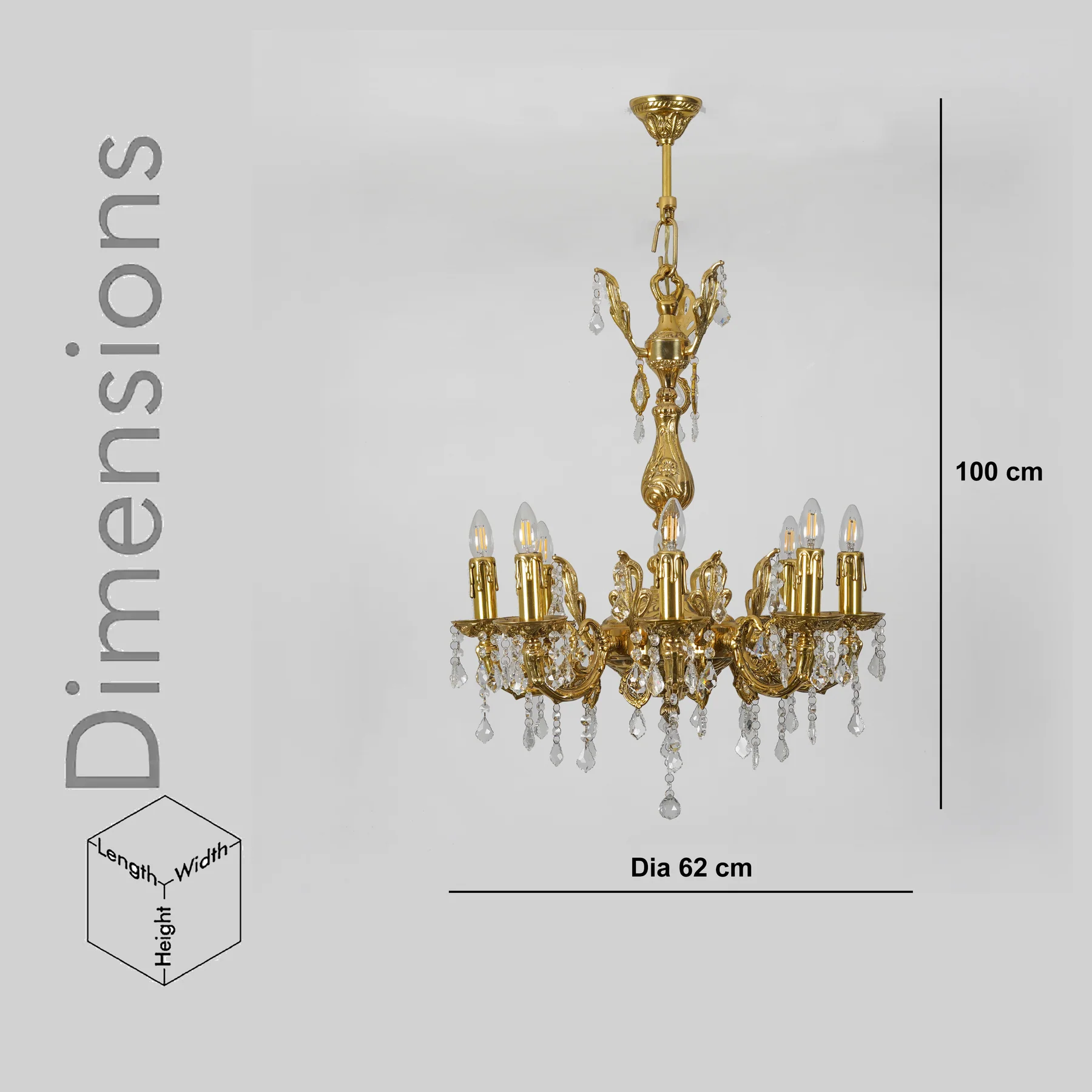 Vintage Brass Chandelier 8-Light - Image 2
